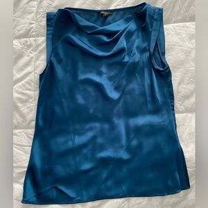Banana Republic- teal peacock blue green satin drape sleeveless blouse (M)